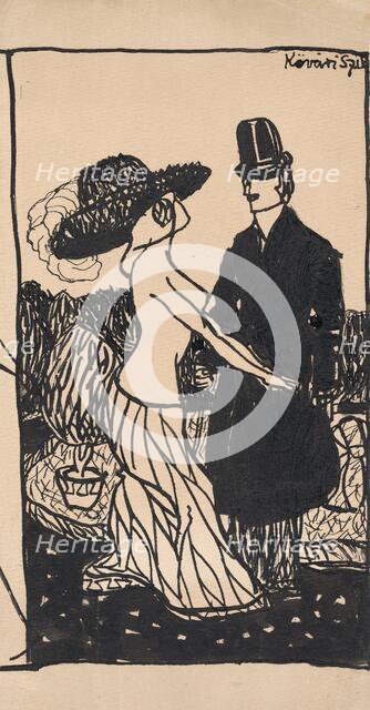 Fashionable sketch III., 1908-1912. Creator: Konstantín Kövári-Kacmarik.