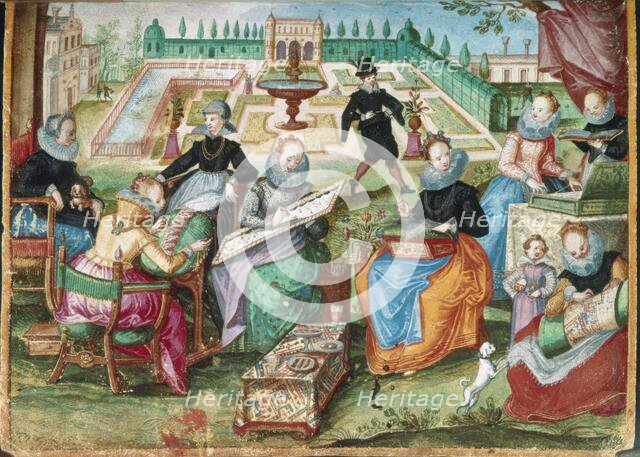 Ladies in a garden embroidering, 1603-1637.  Creator: Gervasius Fabricius.
