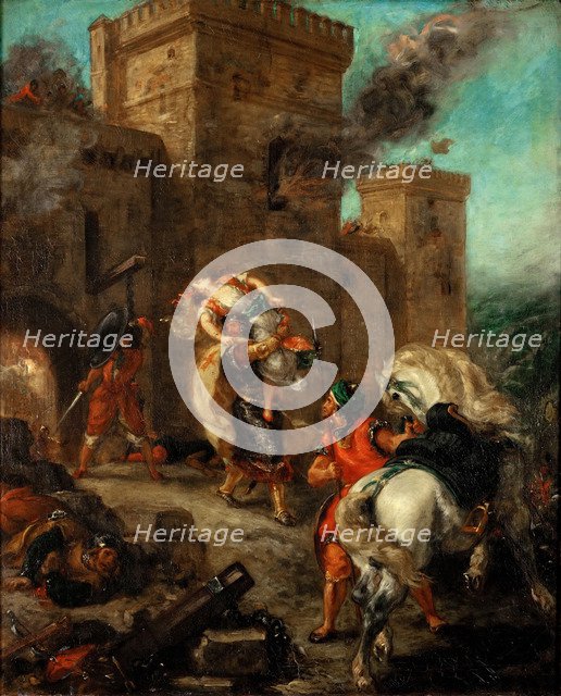 Rebecca Raped by a Knight Templar During the Sack of the Castle Frondeboeuf. Artist: Delacroix, Eugène (1798-1863)