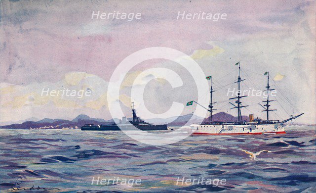 'The Benjamin Constant Training Cruiser and the dreadnought Minas Geraes in Rio Harbour', 1914. Artist: Unknown.