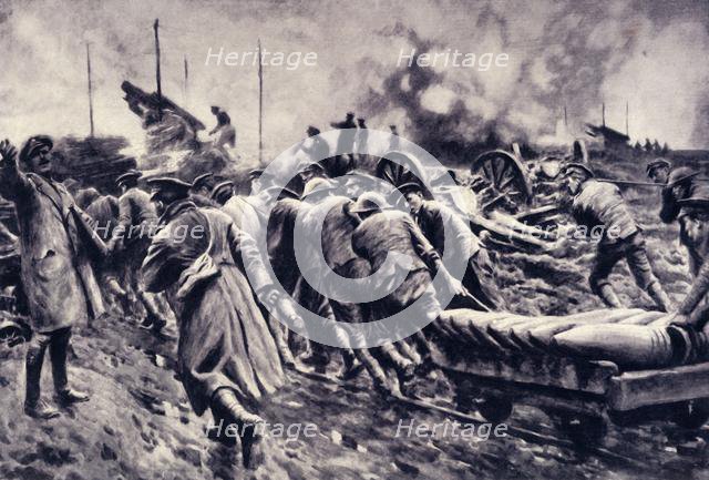 'Ammunition Forward: Rushing Up Shells for the Heavy Howitzers', 1917. Creator: Unknown.