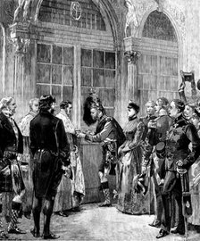 Opening of the Edinburgh Exhibition: the Duke of Edinburgh unlocking the door, 1890. Creator: R. Taylor.