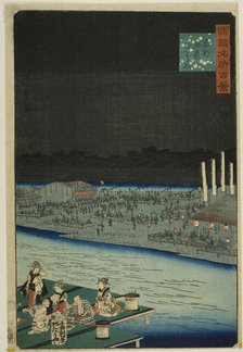 Enjoying the Cool in the Evening at Shijo, Kyoto (Kyoto Shijo yu suzumi) from the series "..., 1859. Creator: Utagawa Hiroshige II.