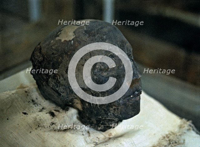 Mummified head of the royal team boss. From the tomb of Nebera.