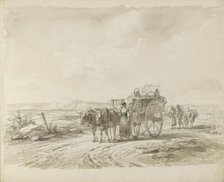 Ox cart and figures on a country road, 1800-1899. Creator: Anon.