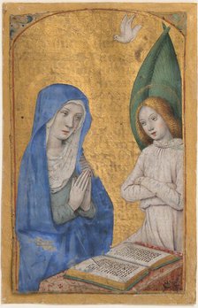 Manuscript Leaf with the Annunciation from a Book of Hours, French, ca. 1485-90. Creator: Jean Bourdichon.