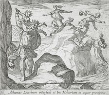 The Insane Athamas Killing Learchus, While Ino and Melicertes Jump into the Sea, published 1606. Creators: Antonio Tempesta, Wilhelm Janson.