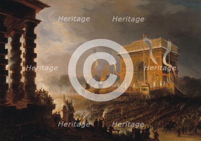 Fête de la Fraternité à l'arc de triomphe de l'Étoile : défilé après la distribution...20 avril 1848 Creator: Jean Jacques Champin.