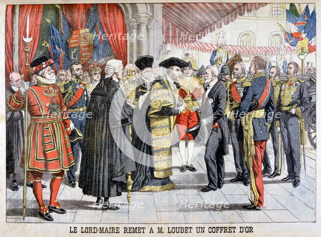 The London's Lord mayor gives has Mr Loubet a gold box, 1903. Artist: Unknown