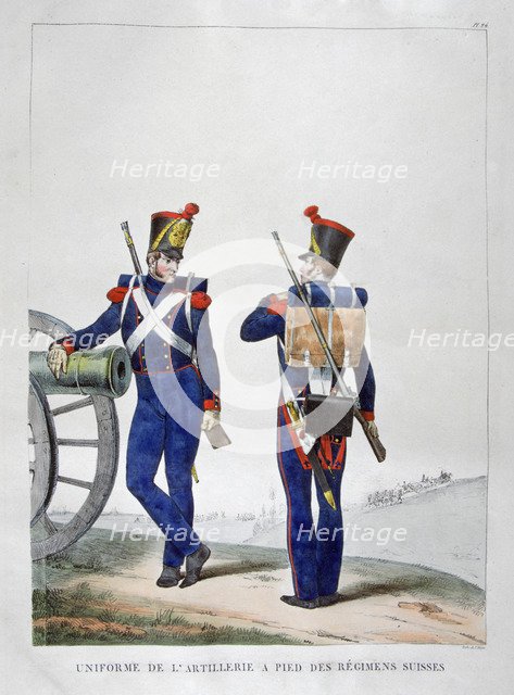 Uniforms of a Swiss artillery regiment, 1823.  Artist: Charles Etienne Pierre Motte