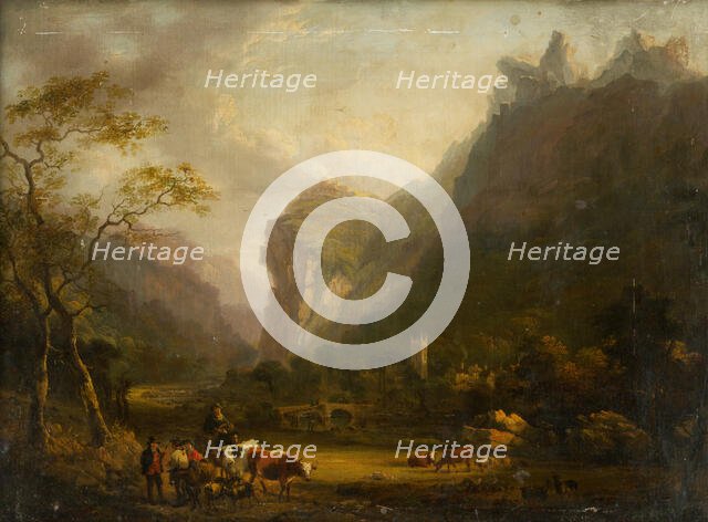 Mountain Valley with a Figural Group in the Foreground, 1800-1820. Creator: Unknown.