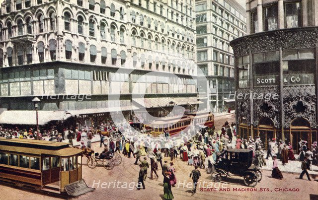 State and Madison Streets, Chicago, Illinois, USA, 1907. Artist: Unknown