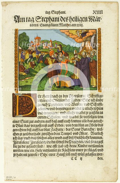 New Testament Scene, plate thirteen from Woodcuts from Books of the XVI Century, 1582... Creator: Monogrammist S.G..