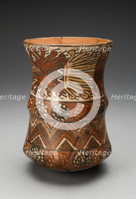 Curved Beaker with Rows of Abstract Masks and Geometric Motifs, 180 B.C./A.D. 500. Creator: Unknown.