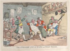 The Enraged Son of Mars and Timid Tonsor, April 20, 1811., April 20, 1811. Creator: Thomas Rowlandson.