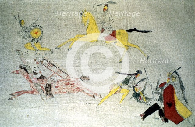 Sioux warriors in battle, c1890. Artist: Unknown