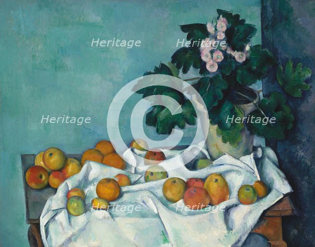 Still Life with Apples and a Pot of Primroses, ca. 1890. Creator: Paul Cezanne.