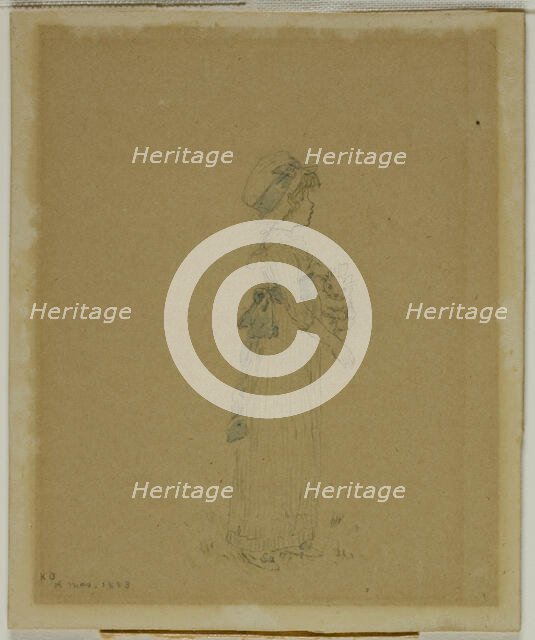 Girl with Cat, 1883. Creator: Catherine Greenaway.