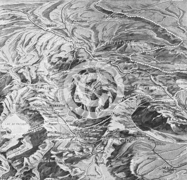 'Sur le front des balkans. -- Vue panaoramique du terrain des operations dans les Balkans..., 1916. Creator: L. Trinquier.