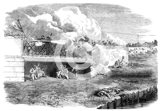 The Revolution in Sicily - the Fight at the Bridge of Melazzo - from a sketch by T. Nast, 1860. Creator: Unknown.