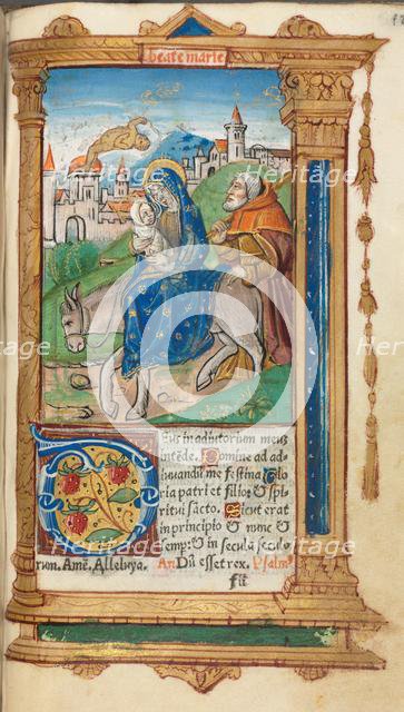 Printed Book of Hours (Use of Rome): fol. 42r, Flight into Egypt, 1510. Creator: Guillaume Le Rouge (French, Paris, active 1493-1517).