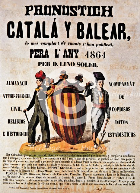 Pronostich Català y Balear, cover of the calendar for 1861 with an illustration  of Antoni Flotats.