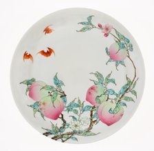 Dish with Peaches and Bats, Qing dynasty (1644-1911), Yongzheng reign mark and period (1723-1735). Creator: Unknown.