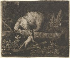 The Bear with His Snout and Forepaws Caught in the Trunk of a Tree, mid-17th century. Creator: Allart van Everdingen.