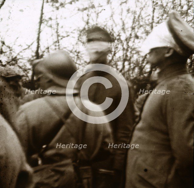 Blindfolded soldiers, November 1918. Artist: Unknown.