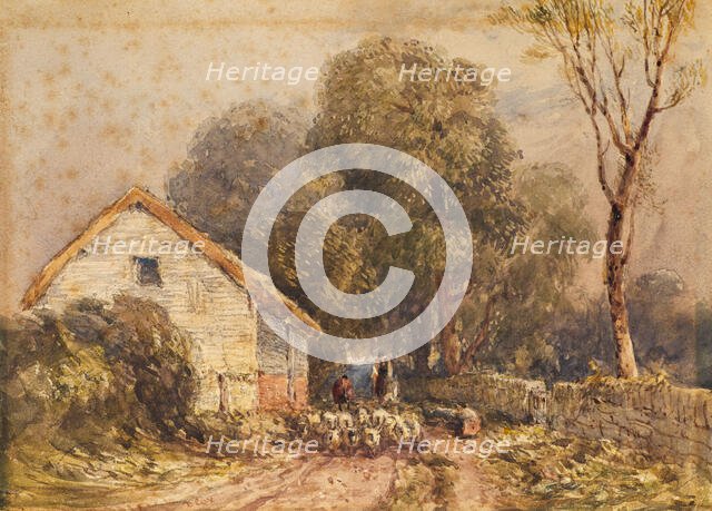 Lane Scene, With Flock of Sheep, 1834-37. Creator: David Cox the Elder.