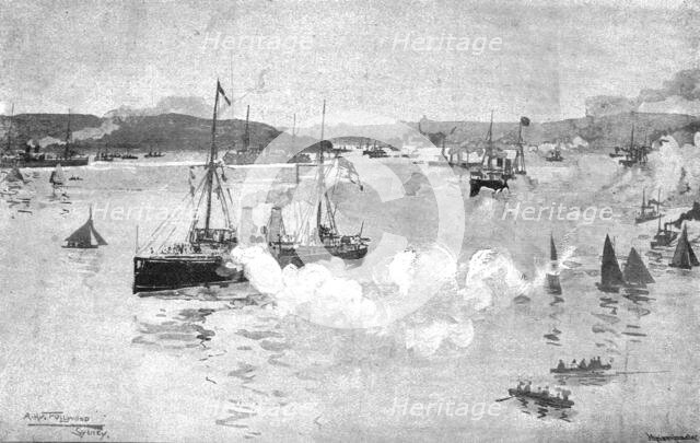 '' Arrival of the Seven Ships of the Australian Squadron at Port Jackson, New South Wales', 1891. Creator: Albert Henry Fullwood.