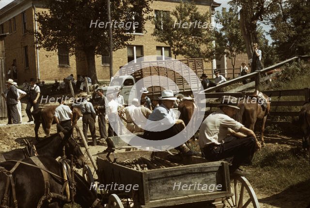 Mountaineers and farmers trading mules and horses on "Jockey St.,", Campton, Wolfe County, Ky., 1940 Creator: Marion Post Wolcott.
