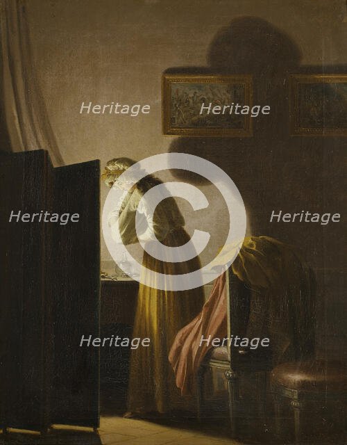 A Woman Picking Fleas by Candlelight, c18th century. Creator: Per Hillestrom.