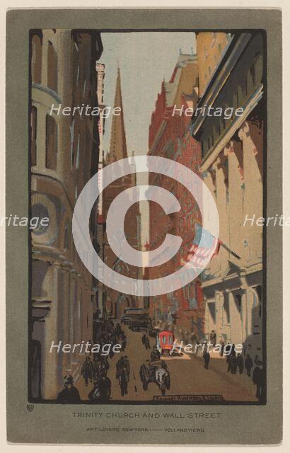 Trinity Church and Wall Street, 1914. Creator: Rachael Robinson Elmer.