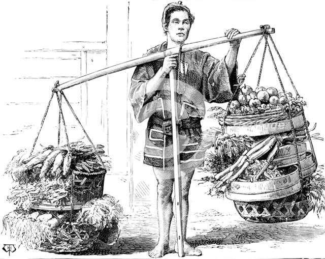 Street sketches in Tokio, Japan: seller of vegetables, 1890. Creator: Unknown.