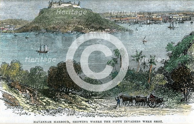 'Havannah Harbour, showing where the fifty invaders were shot', Cuba, c1880. Artist: Unknown