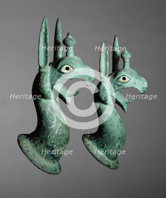 Pair of Protomes Depicting the Forepart of a Griffin, 625-575 BCE. Creator: Unknown.