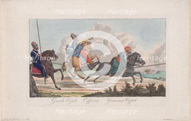 Life-Guards Cossack, Officer and Cossack. Artist: Geissler, Christian Gottfried Heinrich (1770-1844)