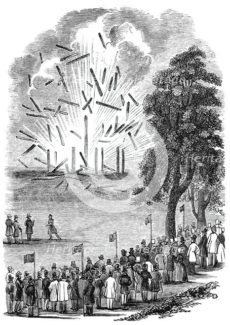 Novel experiments in warfare - hut destroyed by a shell, 1844. Creator: Unknown.