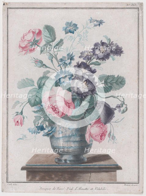 Bouquet of Roses, Larkspur and Convolvulus, mid to late 18th century. Creator: Louis Marin Bonnet.