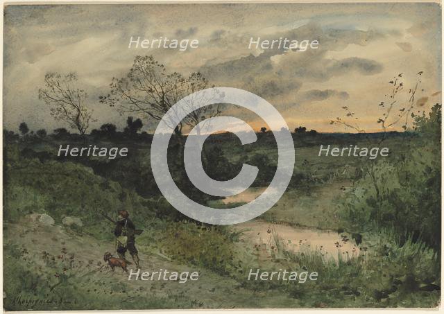 Dawn--Hunter with Dog, 1882. Creator: Henri Joseph Harpignies (French, 1819-1916).