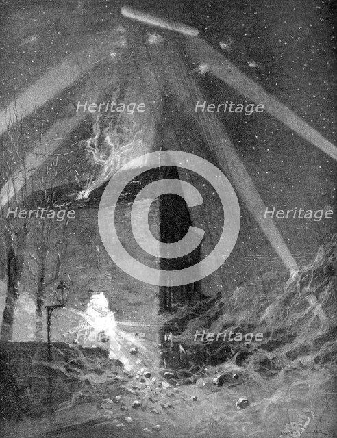 Zeppelin attack on the suburbs of Paris, World War I, 1915. Artist: Unknown