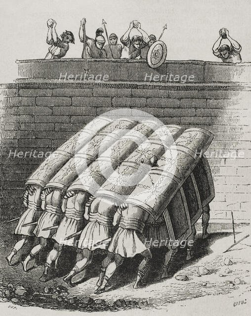 Roman legions in testudo or tortoise formation, 1852. Creator: Tomás Carlos Capuz.