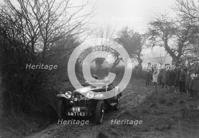 MG J2 of E Dimond at the Sunbac Colmore Trial, near Winchcombe, Gloucestershire, 1934. Artist: Bill Brunell.