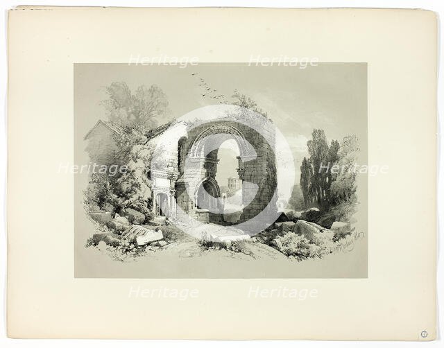 Aliscamps, W. Arles, from Picturesque Selections, 1860. Creator: James Duffield Harding.