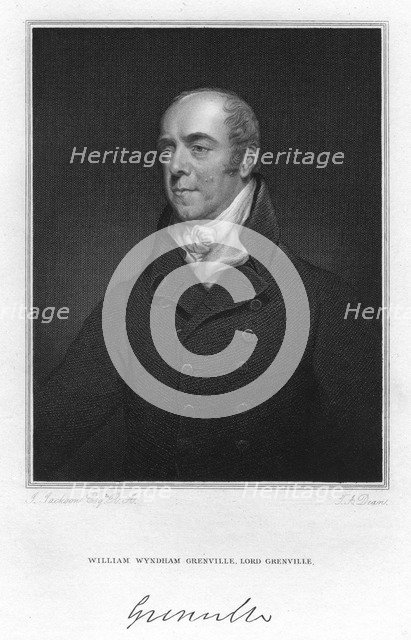 William Wyndham Grenville, 1st Baron Grenville, British Whig statesman and Prime Minister, 1829.Artist: Dean