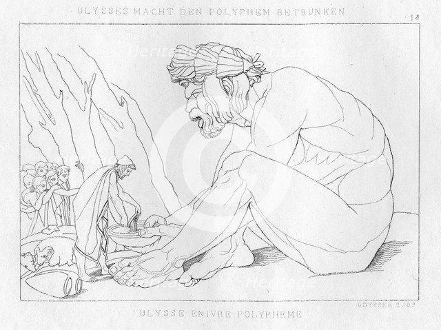 Odysseus drinking with Polyfemos, the cyclops, c1833. Artist: Unknown