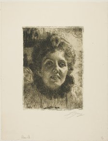 Aurore (Mrs. Aurore Klintberg, née Oxenstierna, Head), 1909. Creator: Anders Leonard Zorn.