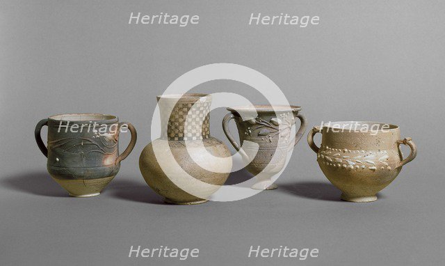 Barbotine cups and small jar, Meroitic Period, c400BC-c 400. Artist: Unknown.