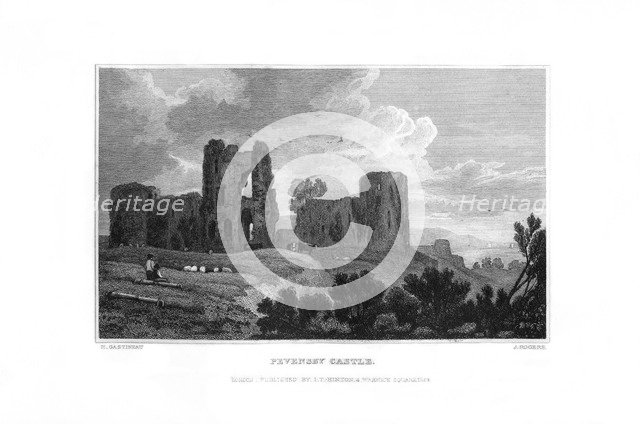 Pevensey Castle, Pevensey, East Sussex, 1829.Artist: J Rogers